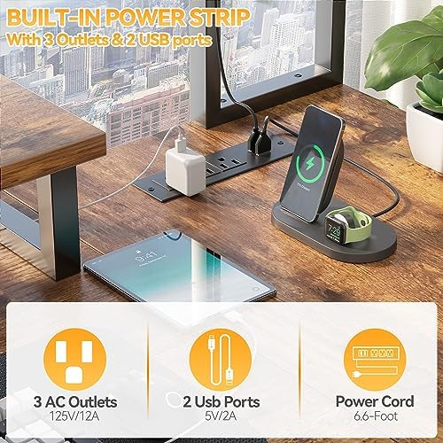 Aheaplus Small L Shaped Desk Gaming Desk with LED Lights & Power Outlets - Image 5